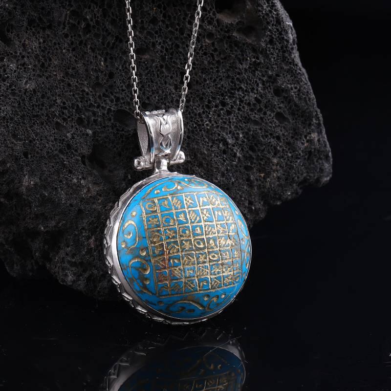 Tamamı El Yazması Celcelutiye Duası Firuze Taşı Kolye - 1